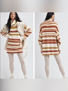 FP Beach striped raw hem turtleneck sweater XS will fit up to L